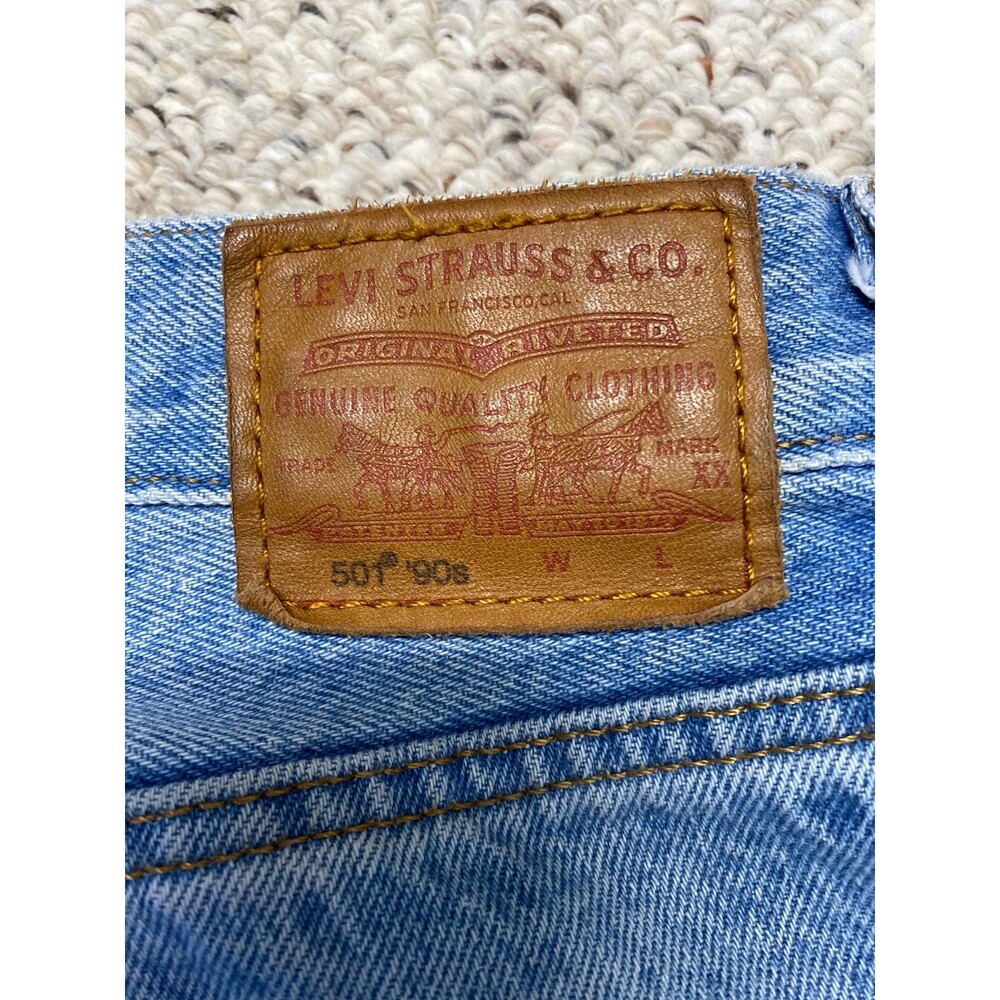 Levi's 501 The 90s High-Rise Button Fly Big E Distressed Straight Leg Light Wash - Picture 7 of 10